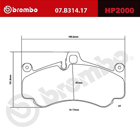 Brembo HP2000 Pads 07.B314.17 - Porsche 996 GT2, GT3; 997 Turbo, TurboS; Carrera GT