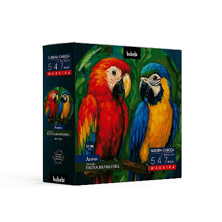 Babebi Quebra-Cabeça Circular Araras, Coleção Fauna Brasileira, 547 Peças em Madeira, Formato Circular 43cm, 12+ Anos