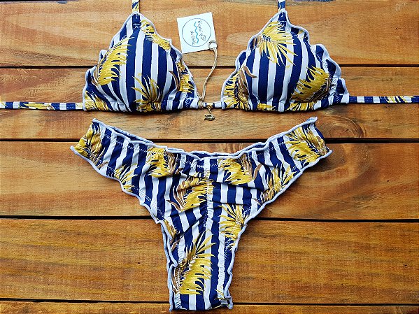 Biquíni Ripple Fixo - Coqueiro Listra Azul
