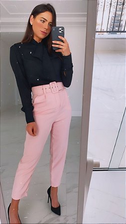 calça alfaiataria feminina rosa