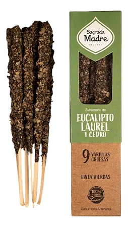 Incenso Natural de Ervas Eucalipto, Laurel e Cedro Sagrada Madre