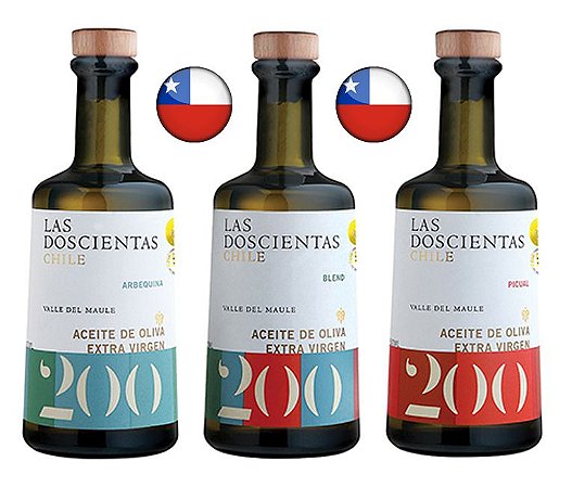 Kit Azeite Extra Virgem Chileno Las 200 Arbequina, Picual e Blend 3x250ml