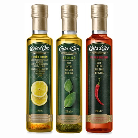 Kit Azeites Condimentados Italianos Costa D'oro Limão, Manjericão e Pimenta 3x250ml