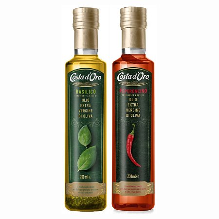 Kit Azeites Condimentados Italianos Costa D'oro Manjericão e Pimenta 2x250ml