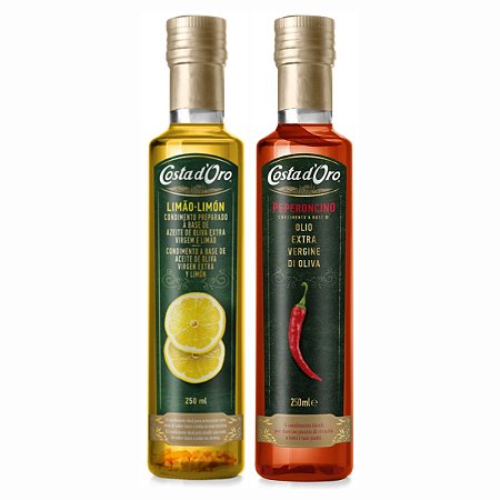 Kit Azeites Condimentados Italianos Costa D'oro Limão Siciliano e Pimenta Vermelha 2x250ml