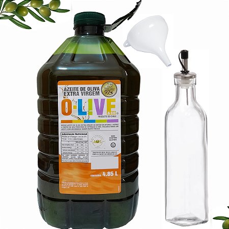 Kit Azeite de Oliva Chileno Extra Virgem O-live 4,85 Litros + Galheteiro + Funil