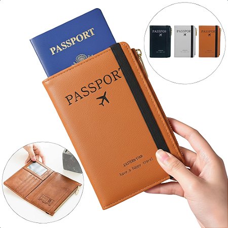 Case Organizador Carteira de Passaporte Para Viagem de Couro Pequeno