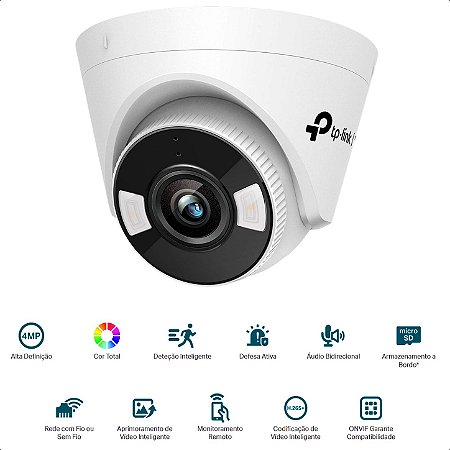 Câmera IP Interna TP-Link VIGI C440-W 4MP Com Infravermelho Colorida Full-Color Wi-FI (Lente 4MM) TURRET TPN0418