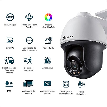 Câmera IP SPEED DOME VIGI C540(4MM) Externa PAN/TILT FULL-COLOR POE TPLINK 4MP TPN0421