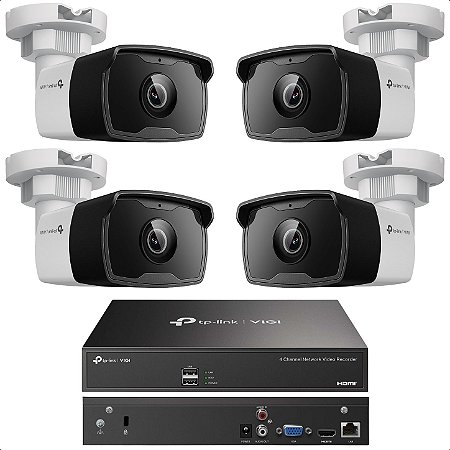 KIT Residencial Básico 1 Gravador NVR1004H-4P e 4 Câmeras Externas C340I 4MP