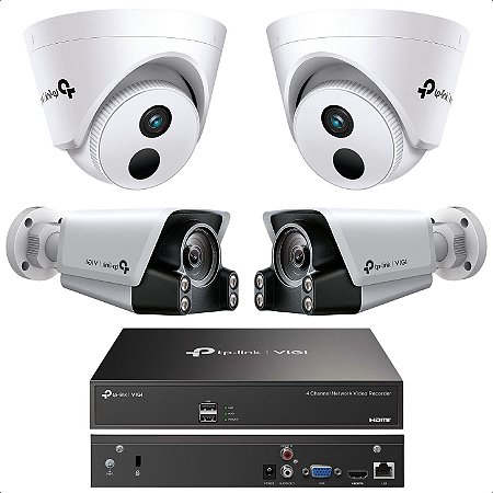 KIT Residencial Premium 1 Un Gravador NVR1004H-4P + 2 Un Câmeras Externas C340S 4MP + 2 Un Câmeras Internas C440I 4MP