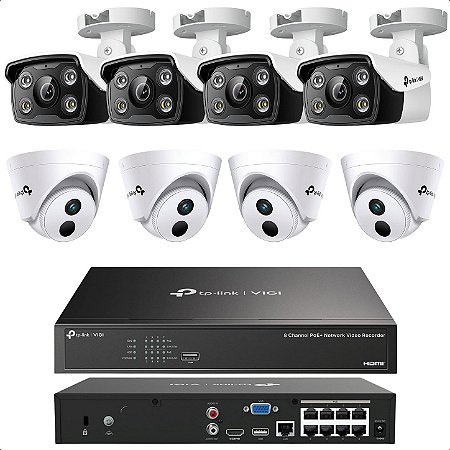 KIT Comercial 1 Un Gravador NVR1008H-8MP + 4 Un Câmera Externa C340 4MP + 4 Un Câmera Interna C440I 4MP