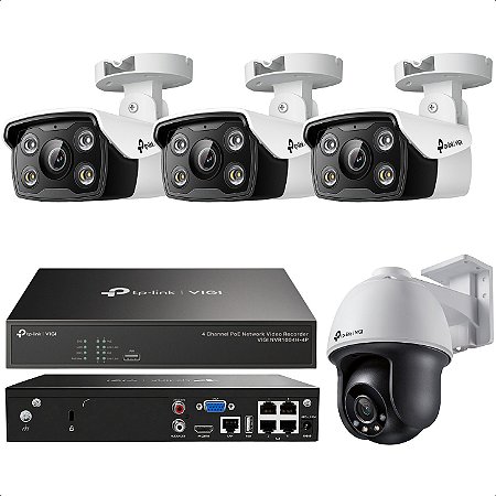 KIT Especial Pan/Tilt 1 Un Gravador NVR1004H-4P + 3 Un Câmera Externa C340 4MP + 1 Un Câmera Externa C540 4MP