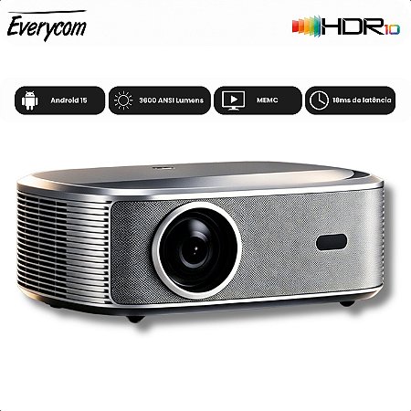 Projetor Everycom HQ11W 3600 ANSI Lumens Android 15 Ótica Selada