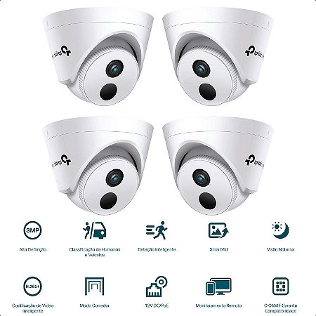 KIT 4 Câmeras IP Internas TP-Link VIGI C430I 3MP Com Infravermelho (Lente 2,8MM) TURRET TPN0395