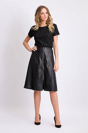 saia de couro evase midi