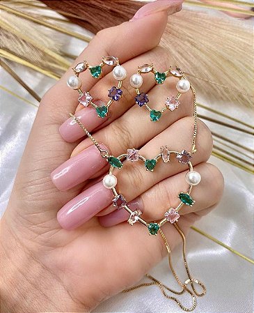 Conjunto Coração Vazado Zircônia Premium ✨💛