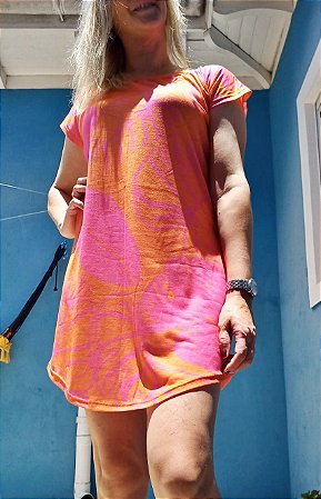 Saída de praia Laranja Floral Rosa