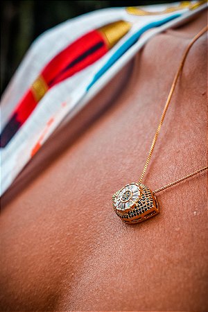 Conjunto Colar e Brinco Olho Grego Cravejado em Zirconia
