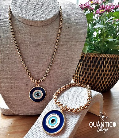 Conjunto Corrente e Pulseira Olho Grego