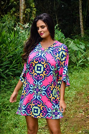 Vestido Rosa Alegria em Suplex - Modelo Kimono