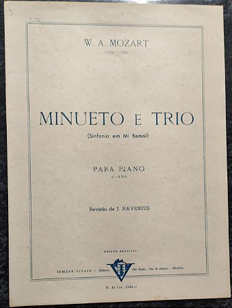 MINUETO E TRIO (Sinfonia em Mi Bemol) - partitura para piano - Mozart