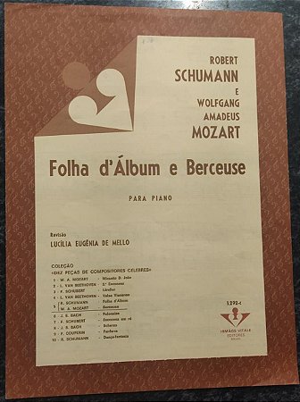 FOLHA D´ÁLBUM - Schumann e BERCEUSE - Mozart - partituras para piano solo