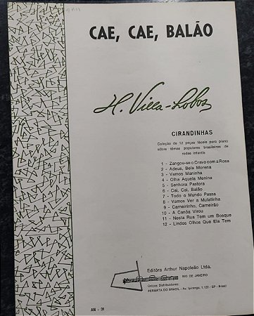 CAE, CAE, BALÃO - partitura para piano - Villa-Lobos
