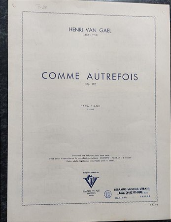 COMME AUTREFOIS OPUS 112 - partitura para piano - Henri Van Gael