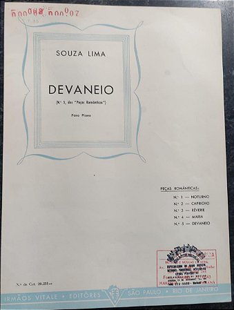 DEVANEIO - da coleção "Peças Românticas" n° 5 - partitura para piano - Souza Lima