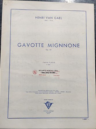 GAVOTTE MIGNNONE Opus 52 - partitura para piano - Henri Van Gael