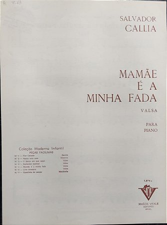 MAMÃE É A MINHA FADA - partitura para piano - Salvador Callia