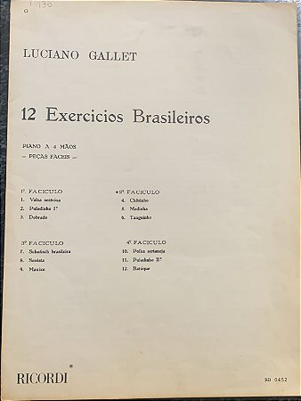 EXERCÍCIOS BRASILEIROS - partitura para piano a 4 mãos - Luciano Gallet