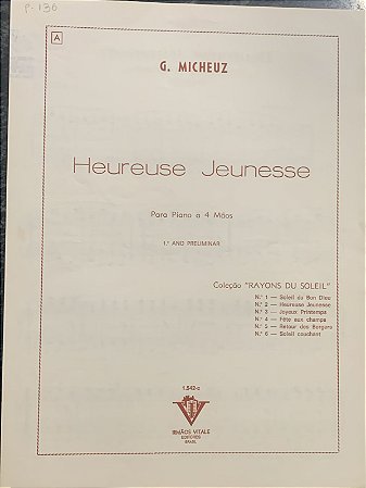 HEUREUSE JEUNESSE - partitura para piano a 4 mãos - Georges Micheuz