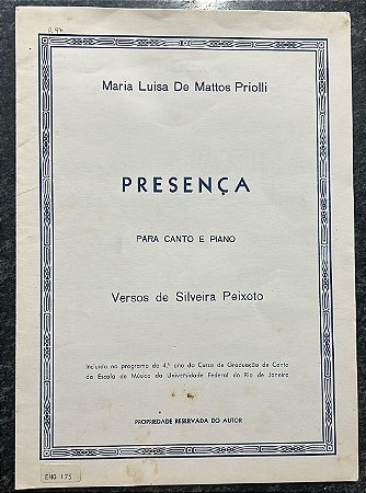 PRESENÇA - partitura para piano e canto - Maria Luisa de Mattos Priolli