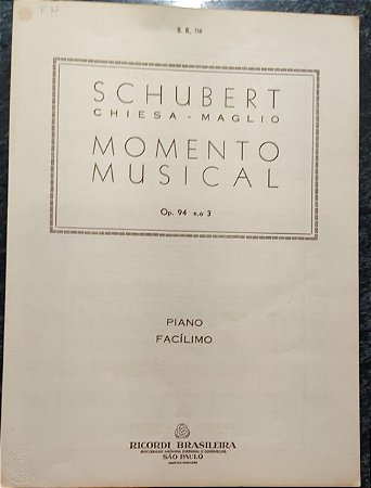 MOMENTO MUSICAL Opus 94 n° 3 (facilitada) - partitura para piano - Schubert
