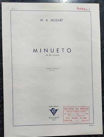 MINUETO EM RÉ MAIOR - partitura para piano - Mozart