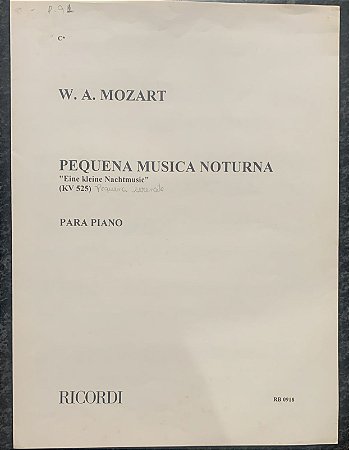 PEQUENA SERENATA NOTURNA (KV 525) - partitura para piano - Mozart (Ricordi)