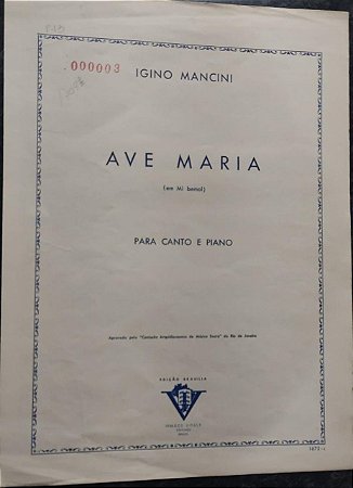 AVE MARIA - partitura para piano e canto em Mi bemol - Igino Mancini
