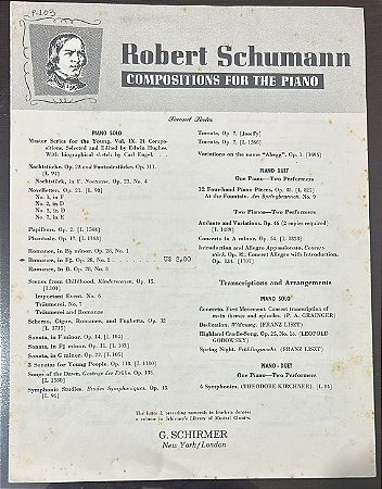 ROMANCE Opus 28 n° 2 - partitura para piano - Schumann (Schirmer)