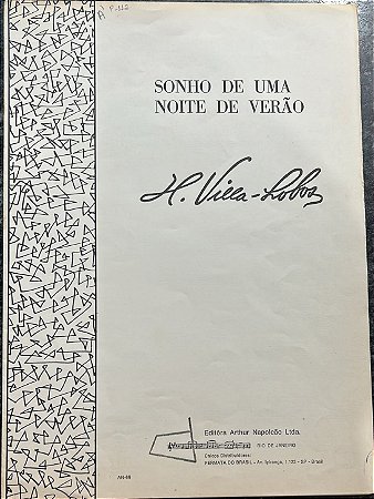 SONHO DE UMA NOITE DE VERÃO - partitura para piano - Villa-Lobos