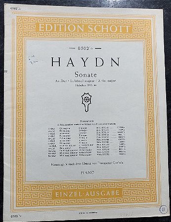 HAYDN - SONATA Lá Bemol Maior (0502 ½ Hoboken XVI: 46) Ed. Schott