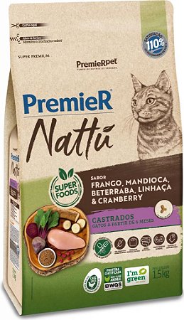 Ração Premier Nattu Gatos Castrados Sabor Mandioca