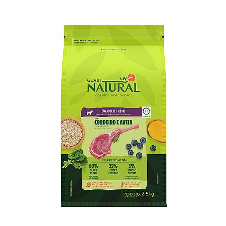 Ração Guabi Natural Cães Adultos de Raças Médias Sabor Cordeiro & Aveia 12kg