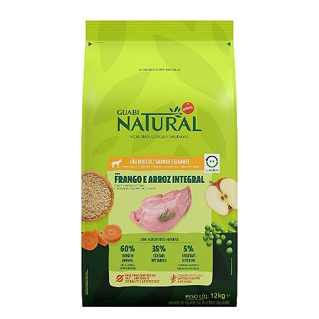 Ração Guabi Natural Cães Adultos de Raças Grandes Sabor Frango e Arroz