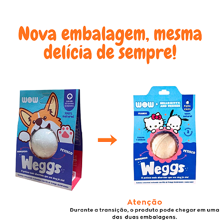 Petisco Natural WOW Bolinha Weggs Sabor Frango Desidratado