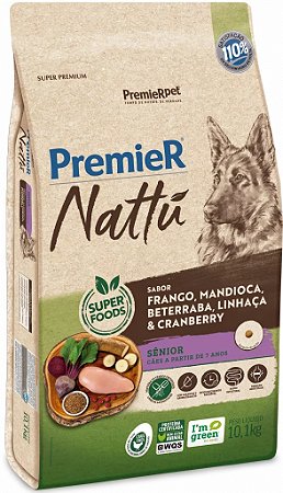 Ração Premier Nattu Cães Sênior de Raças Médias e Grandes Sabor Mandioca 10,1kg