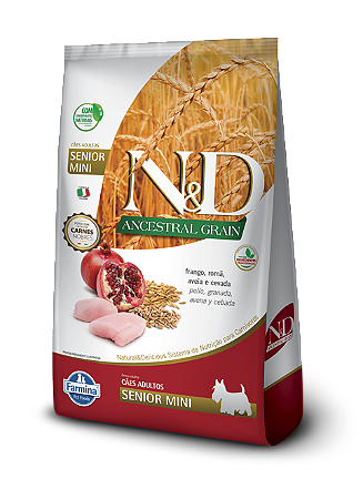 Ração N&D Ancestral Grain Cães Sênior de Raças Pequenas Sabor Frango & Romã 2,5kg