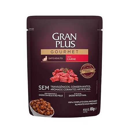 Ração Úmida GranPlus Gourmet Gatos Adultos Sabor Carne 85g