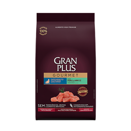 Ração GranPlus Gourmet Gatos Castrados Sabor Peru e Arroz